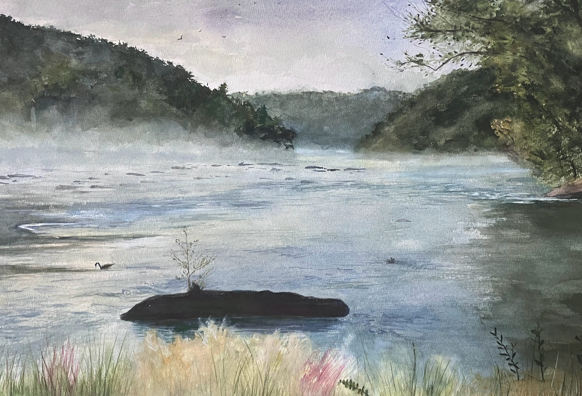 Foggy Chattahoochee River Watercolor